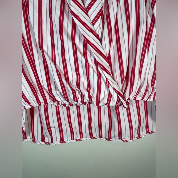 Harshman Anthropologie Striped Surplus Blouse In Red White Stripe High Low Sz M - Picture 4 of 12